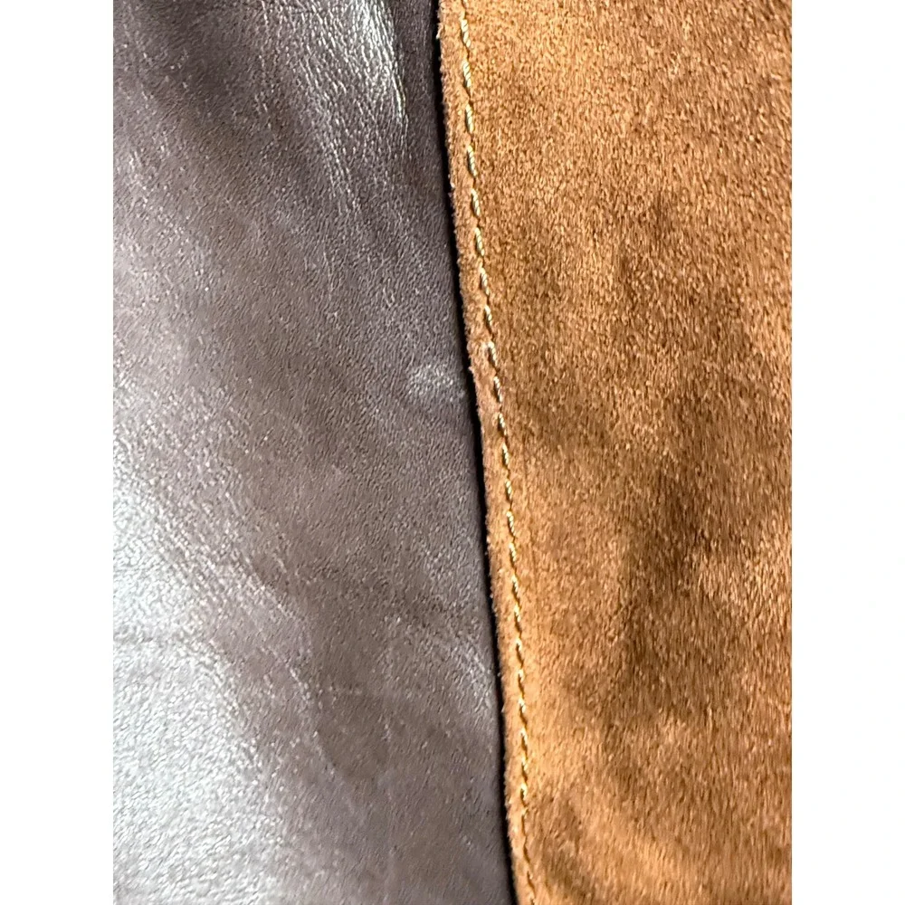 Brown Suede & Leather Tote Shoulder Bag Slouchy‎ Boho Two-Tone Snap STAINED